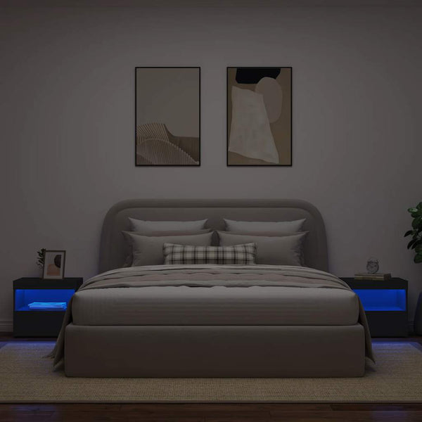 Nachttische schwarz mit LED-Beleuchtung Latoria 50x40x45cm (2 Stk.)