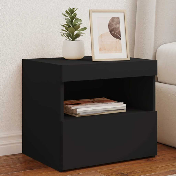 Nachttische schwarz mit LED-Beleuchtung Latoria 50x40x45cm (2 Stk.)