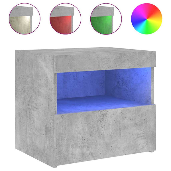 Nachttisch Latoria aus betongrauem Holz mit LED-Beleuchtung 50x40x45cm