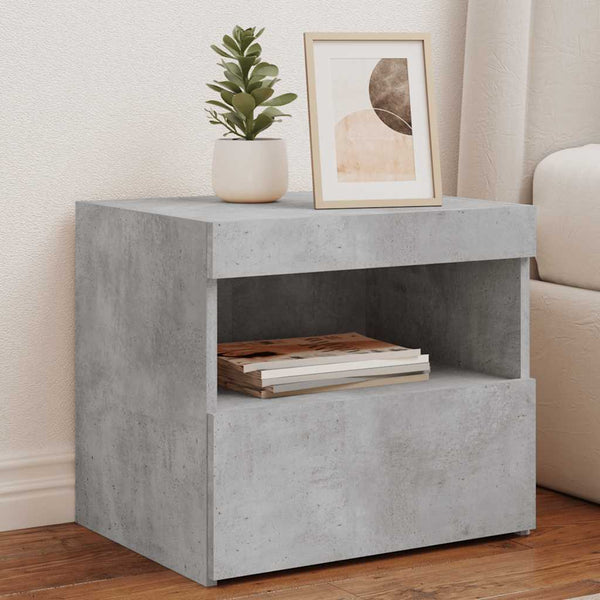 Nachttisch Latoria aus betongrauem Holz mit LED-Beleuchtung 50x40x45cm