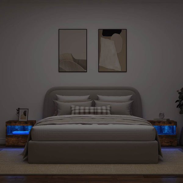 Nachttische Latoria aus Rauch-Eiche mit LED-Beleuchtung 50x40x45cm (2 Stk.)