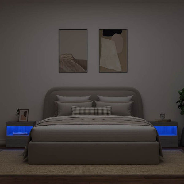 Nachttische in Grau mit LED-Beleuchtung Latoria 50x40x45cm (2 Stk. Sonoma)
