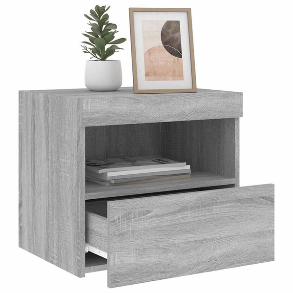 Nachttische in Grau mit LED-Beleuchtung Latoria 50x40x45cm (2 Stk. Sonoma)