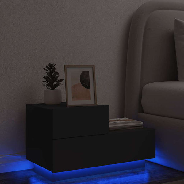 Schwarzer Nachttisch mit LED-Beleuchtung Salena 70x36x40,5cm