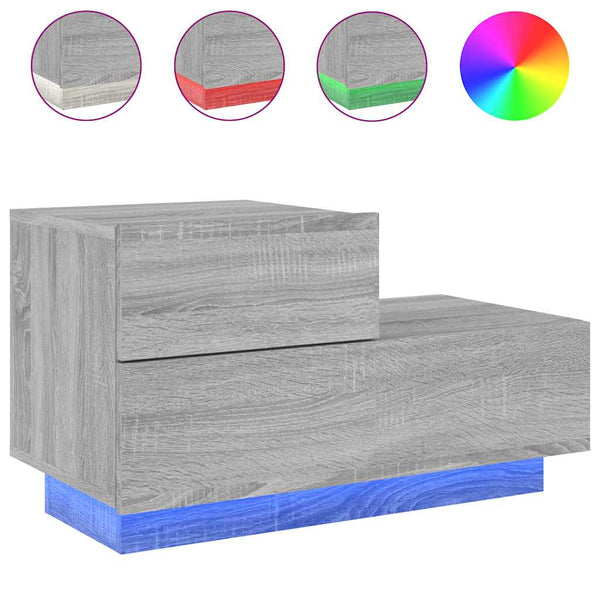 Grauer Nachttisch mit LED-Beleuchtung Salena 70x36x40,5cm