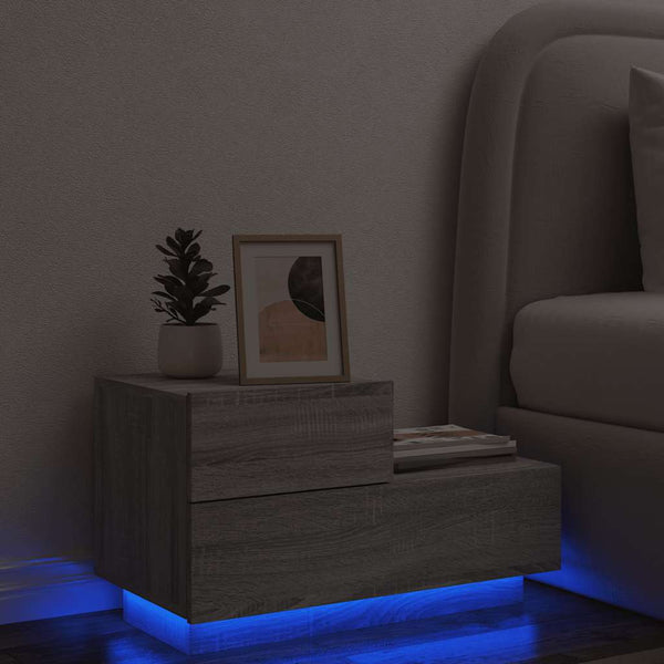 Grauer Nachttisch mit LED-Beleuchtung Salena 70x36x40,5cm