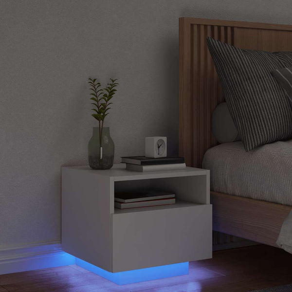Valkoinen yöpöytä led-valoilla Scumpita 40x39x37cm