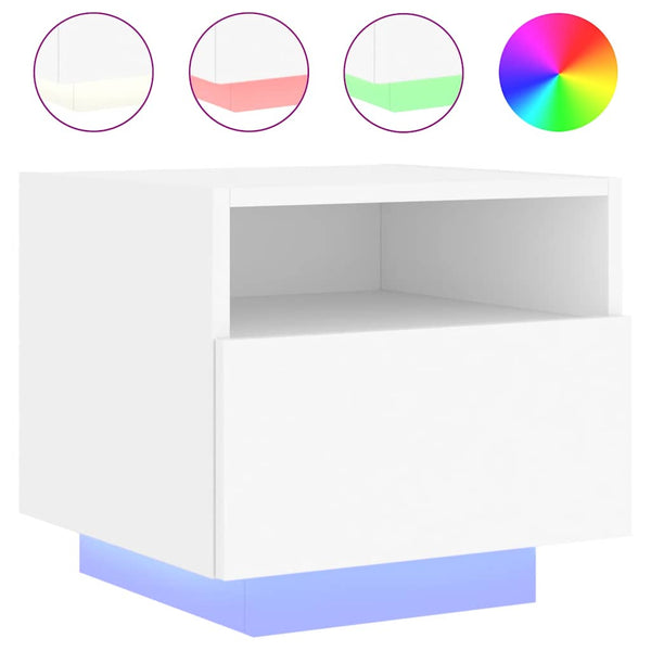 Weißer Nachttisch mit LED-Beleuchtung Scumpita 40x39x37cm (2 St.)