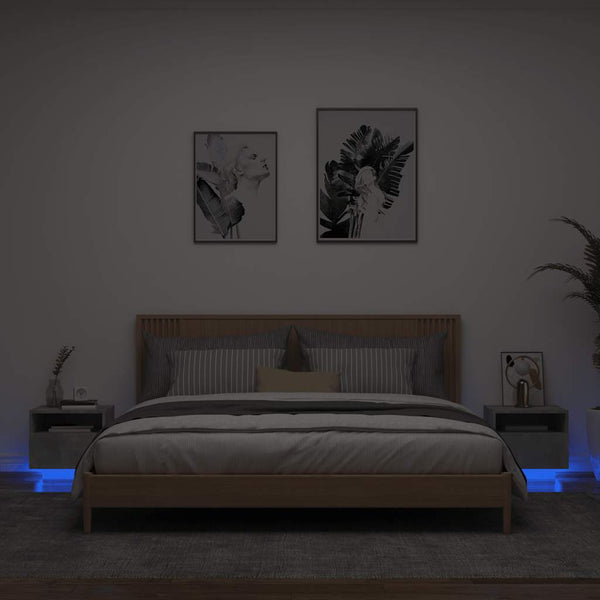Nachtkommode aus betongrauem Holz mit LED-Beleuchtung Scumpita 40x39x37cm (2 Stück)