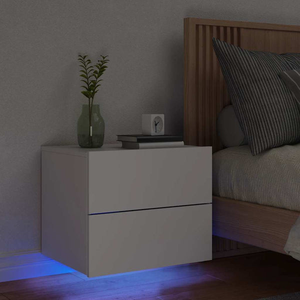 Valkoinen seinäkiinnitettävä yöpöytä Salahedin (led-valoilla)