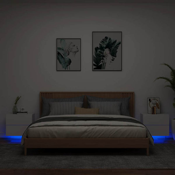 Weiße Nachttische zur Wandmontage mit LED-Beleuchtung Salahedin (2 Stk.)