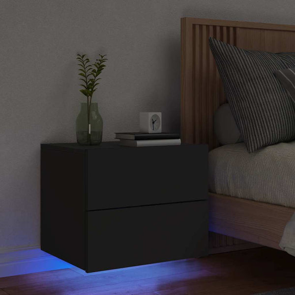 Schwarzer wandmontierter Nachttisch Salahedin (mit LED-Beleuchtung)