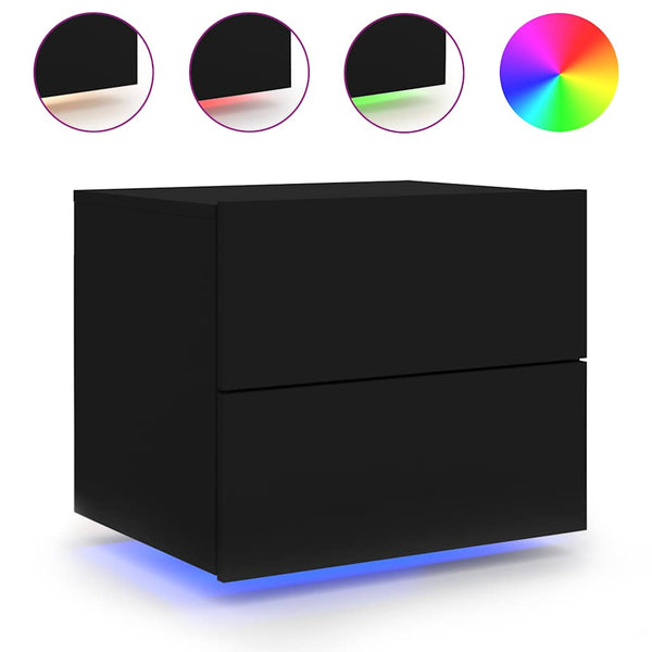Schwarze wandmontierte Nachttische mit LED-Beleuchtung Salahedin (2 Stk.)