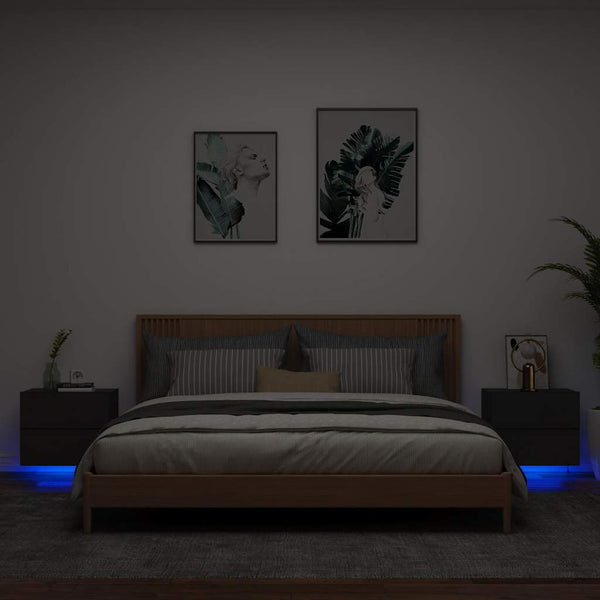 Schwarze wandmontierte Nachttische mit LED-Beleuchtung Salahedin (2 Stk.)