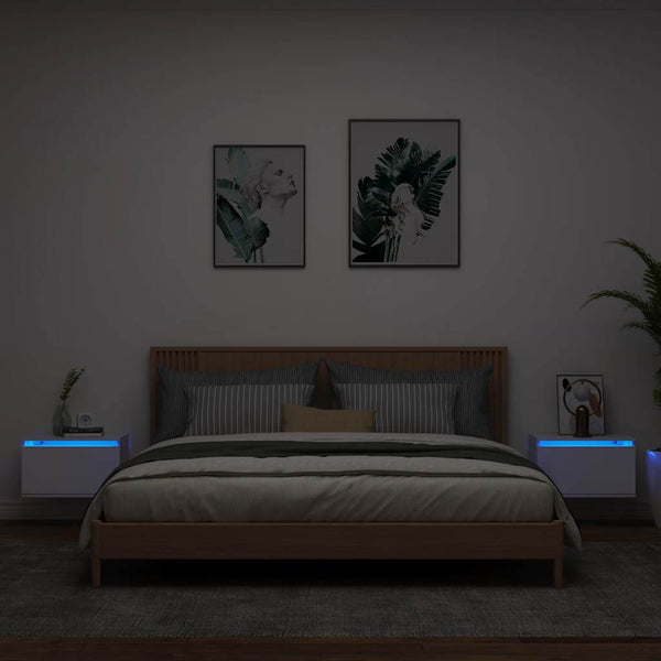 Weiße wandmontierte Nachttische mit LED-Beleuchtung Cioica (2 St.)