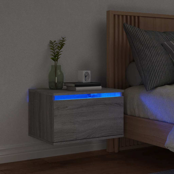 Grauer wandmontierter Nachttisch Cioica (mit LED-Beleuchtung Sonoma)