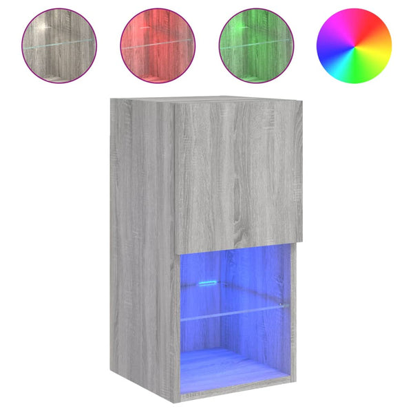 Grauer TV-Schrank Misu 30,5x30x60cm (mit LED-Beleuchtung Sonoma)