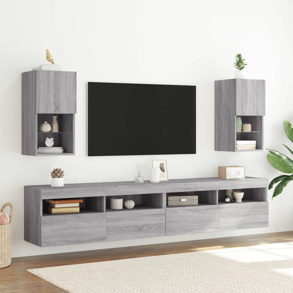 Grauer TV-Schrank Misu 30,5x30x60cm (mit LED-Beleuchtung Sonoma)