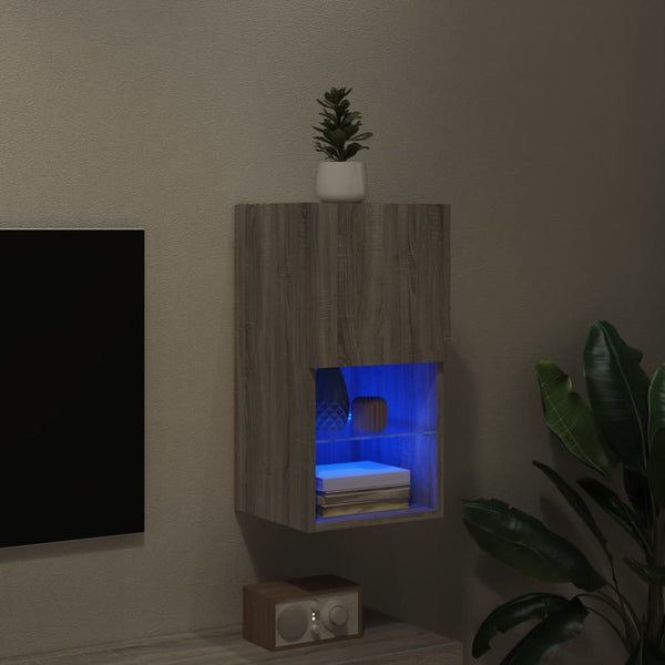 Grauer TV-Schrank Misu 30,5x30x60cm (mit LED-Beleuchtung Sonoma)