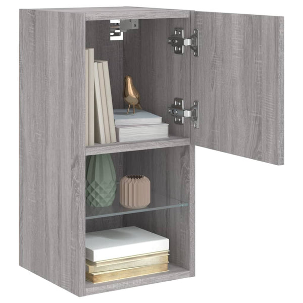 Grauer TV-Schrank Misu 30,5x30x60cm (mit LED-Beleuchtung Sonoma)