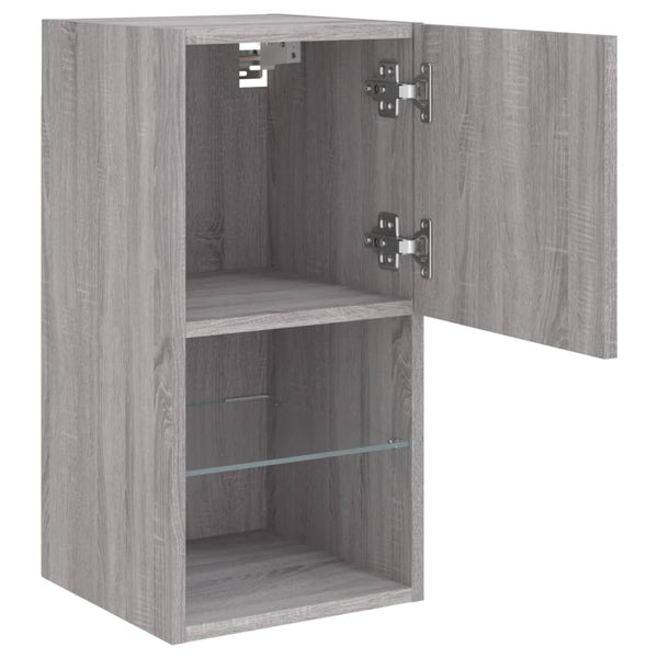 Grauer TV-Schrank Misu 30,5x30x60cm (mit LED-Beleuchtung Sonoma)