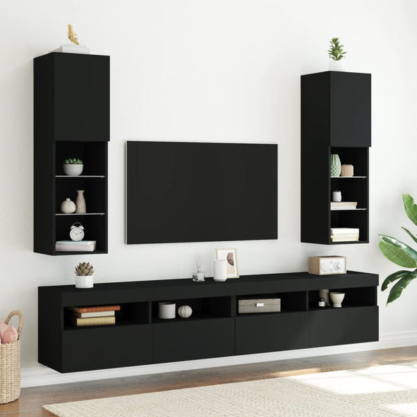 Schwarzes TV-Möbel Misu mit LED-Beleuchtung 30,5x30x102cm
