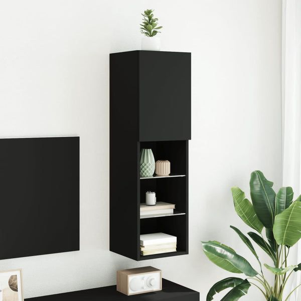 Schwarzes TV-Möbel Misu mit LED-Beleuchtung 30,5x30x102cm