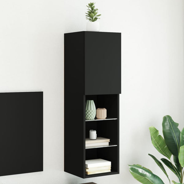 Schwarzes TV-Möbel Misu mit LED-Beleuchtung 30,5x30x102cm