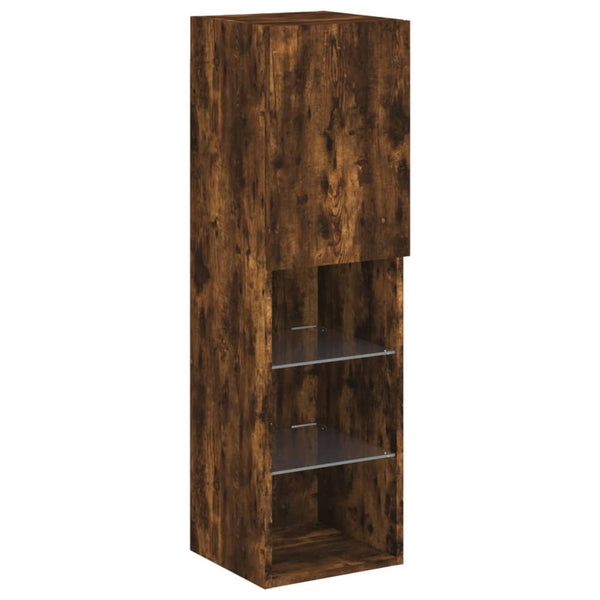 Räuchereiche TV-Schrank mit LED-Beleuchtung Misu 30,5x30x102cm