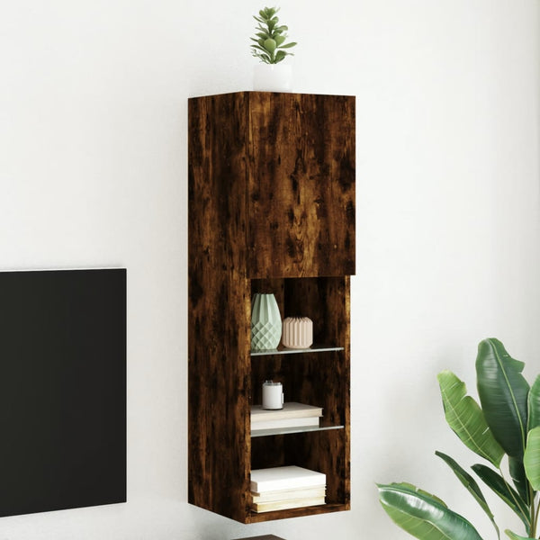 Räuchereiche TV-Schrank mit LED-Beleuchtung Misu 30,5x30x102cm
