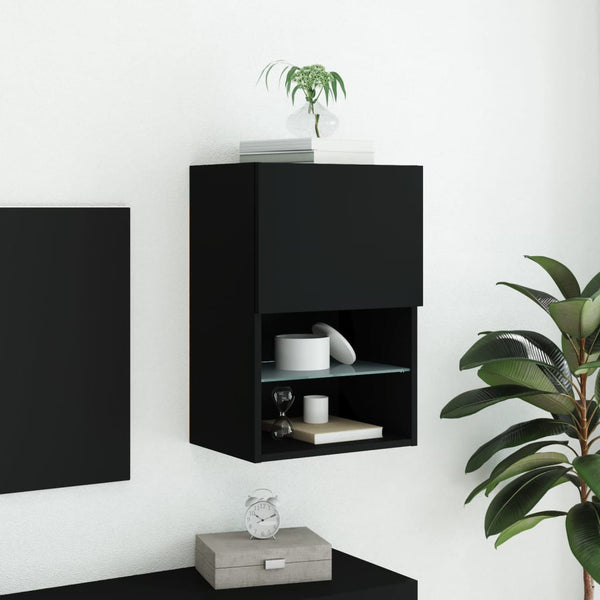 Musta tv-taso led-valoilla Misu 40,5x30x60cm