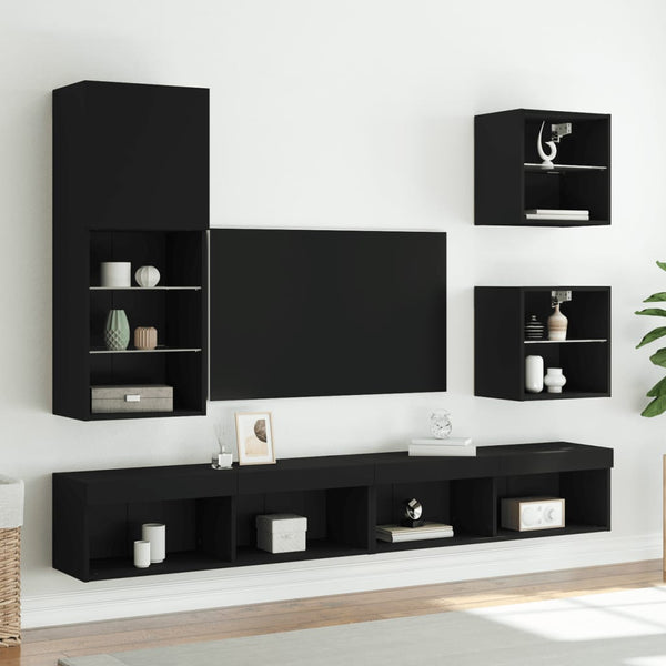 Schwarzer TV-Schrank mit LED-Beleuchtung Misu 40,5x30x102cm