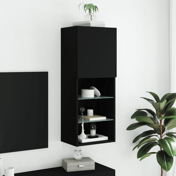 Schwarzer TV-Schrank mit LED-Beleuchtung Misu 40,5x30x102cm