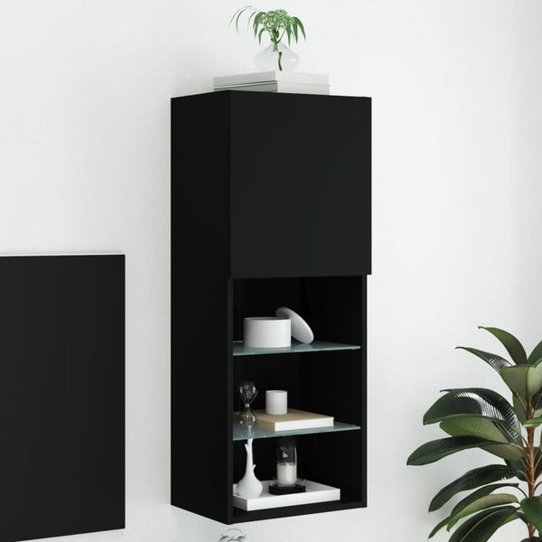 Schwarzer TV-Schrank mit LED-Beleuchtung Misu 40,5x30x102cm