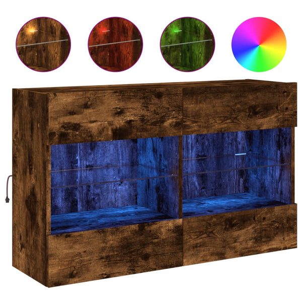 Räuchereiche TV-Wandschrank Francisqui 98,5x30x60,5cm (mit LED-Beleuchtung)