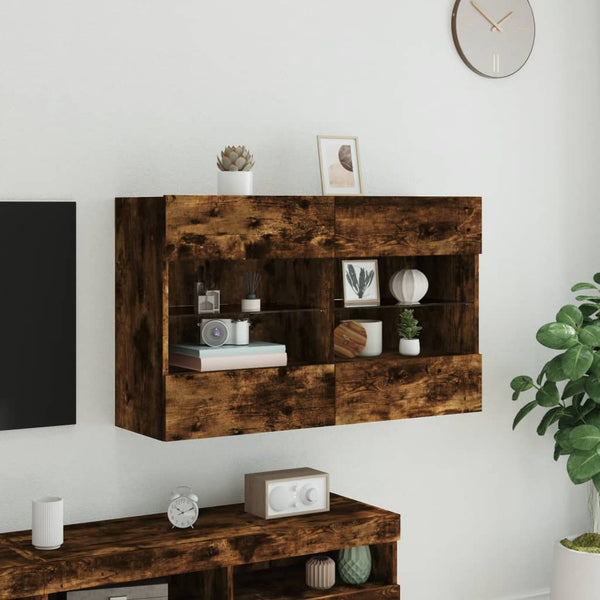 Räuchereiche TV-Wandschrank Francisqui 98,5x30x60,5cm (mit LED-Beleuchtung)