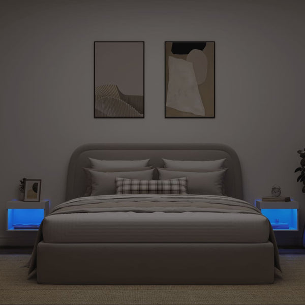 Weiße Nachttische mit LED-Beleuchtung zur Wandmontage Vladislava (2er-Set)