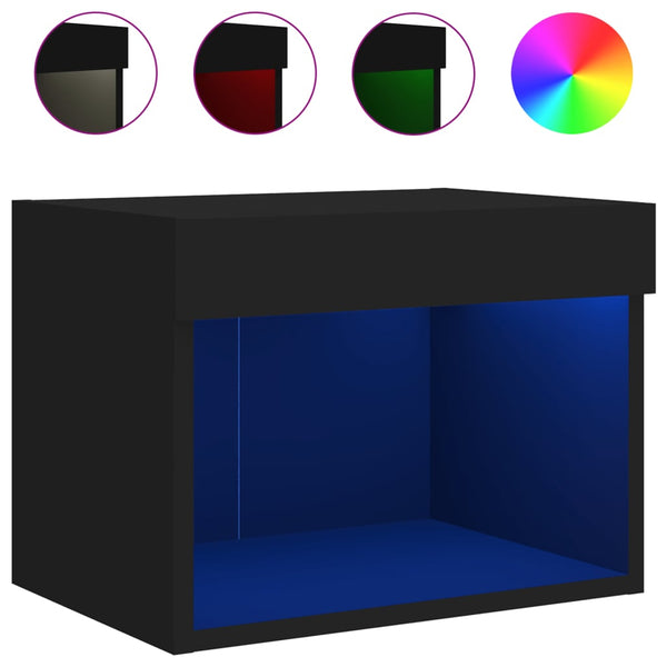 Schwarzer Nachttisch mit LED-Leuchten zur Wandmontage Vladislava