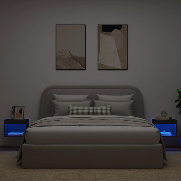 Schwarze Nachttische mit LED-Beleuchtung zur Wandmontage Vladislava (2 Stück)