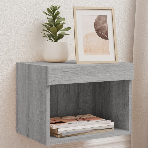 Grauer Nachttisch mit LED-Beleuchtung zur Wandmontage Vladislava (Sonoma)