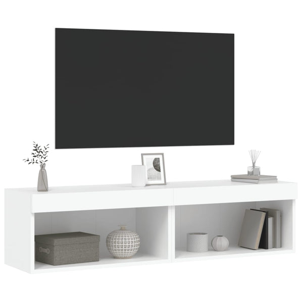 Weißer TV-Unterschrank mit LED-Beleuchtung Vladislava 60x30x30cm (2 Stück)