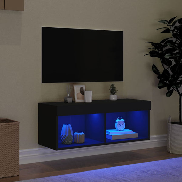 Musta tv-taso led-valoilla Vladislava 80x30x30cm