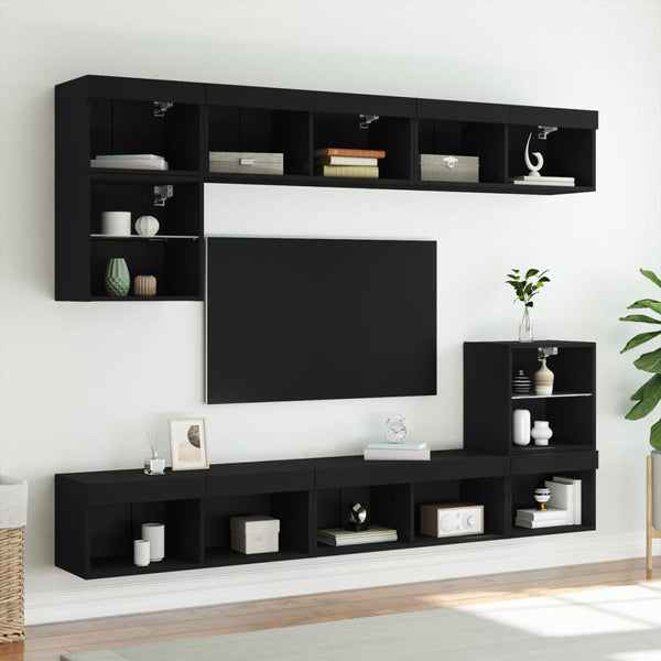 Musta tv-taso led-valoilla Vladislava 80x30x30cm