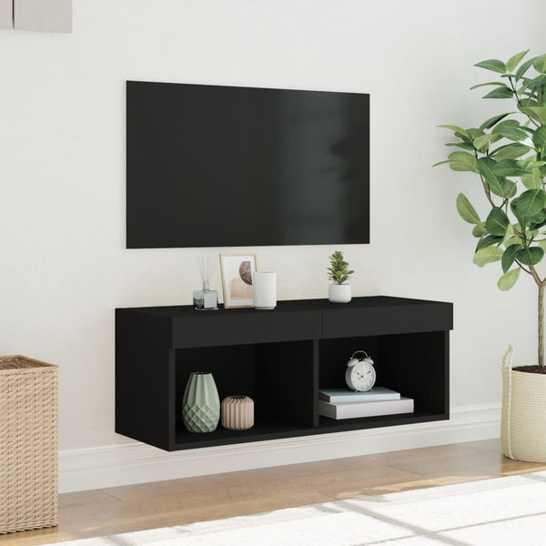 Musta tv-taso led-valoilla Vladislava 80x30x30cm