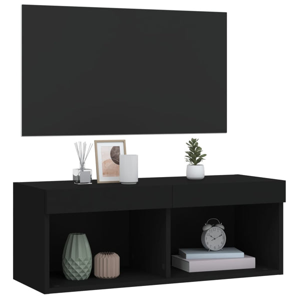 Musta tv-taso led-valoilla Vladislava 80x30x30cm