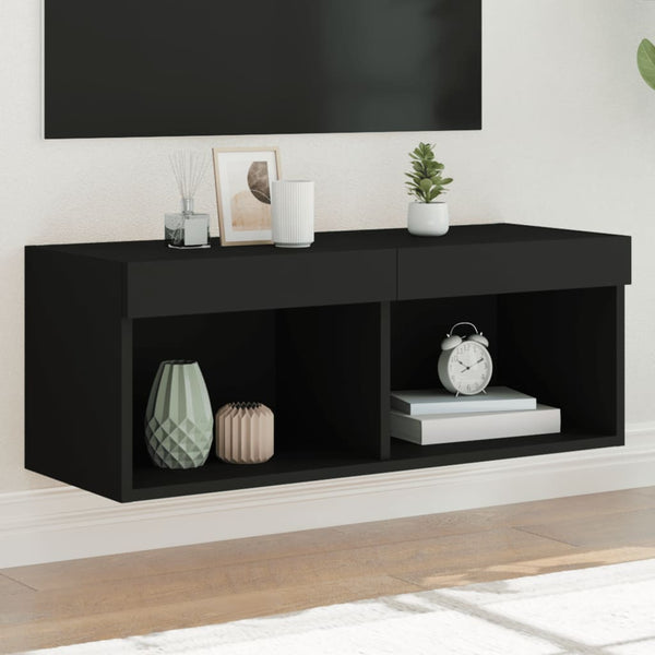 Musta tv-taso led-valoilla Vladislava 80x30x30cm