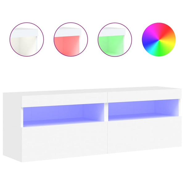 Weiße TV-Wandschränke mit LED-Beleuchtung Manceva 60x30x40cm (2 Stück)