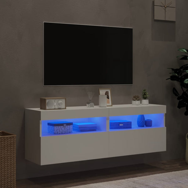 Weiße TV-Wandschränke mit LED-Beleuchtung Manceva 60x30x40cm (2 Stück)