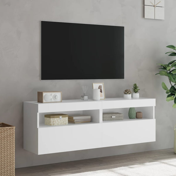 Weiße TV-Wandschränke mit LED-Beleuchtung Manceva 60x30x40cm (2 Stück)