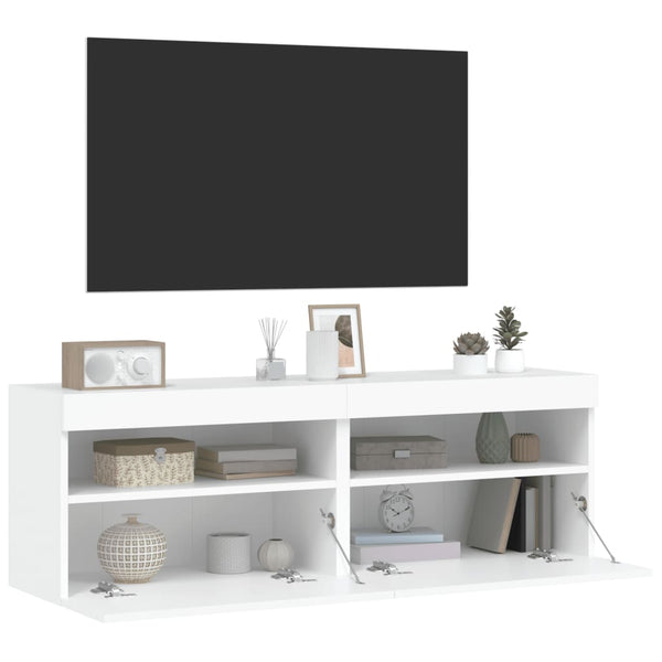 Weiße TV-Wandschränke mit LED-Beleuchtung Manceva 60x30x40cm (2 Stück)